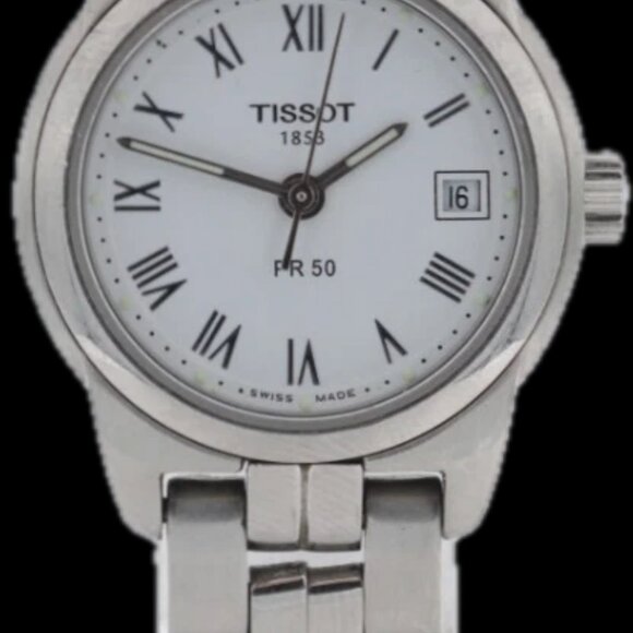 Vintage Tissot PR50 Date White Dial Ladies Quartz Wristwatch Swiss Steel - Picture 4 of 5